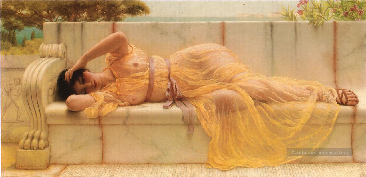 Fille en jaune Drapery néoclassique dame John William Godward Peintures à l'huile